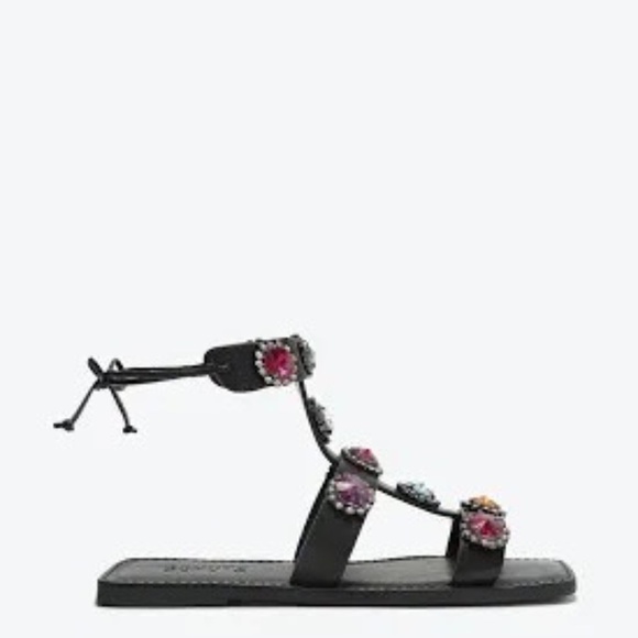 Schutz Amaris Gladiator Jeweled Sandals Black Leather Women’s Size 8.5 - Picture 2 of 11